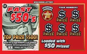 Fast $50s instant scratch ticket from Wisconsin Lottery - unscratched