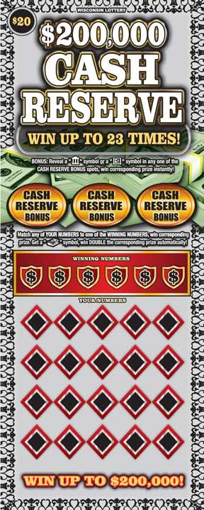$200,000 Cash Reserve instant game $200,000 Cash Reserve instant scratch ticket from Wisconsin Lottery - unscratched