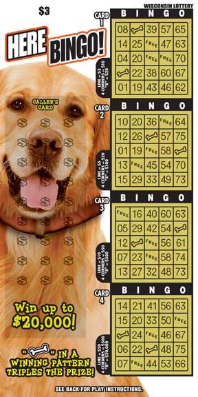 Here Bingo instant scratch game Here Bingo instant scratch ticket from Wisconsin Lottery - unscratched