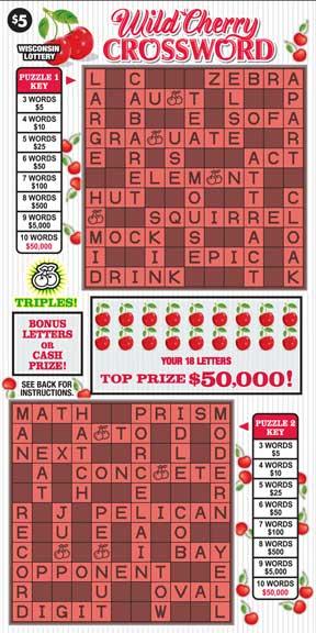 Wild Cherry Crossword instant scratch game Wild Cherry Crossword instant scratch ticket from Wisconsin Lottery - unscratched