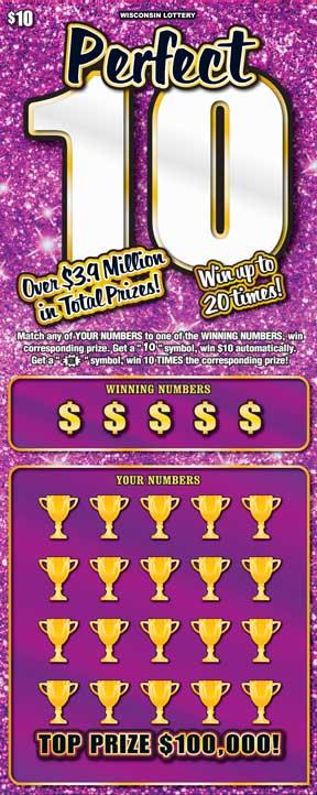Perfect 10 instant scratch game Perfect 10 instant scratch ticket from Wisconsin Lottery - unscratched