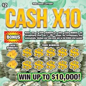 Cash X10 instant scratch ticket from Wisconsin Lottery - unscratched