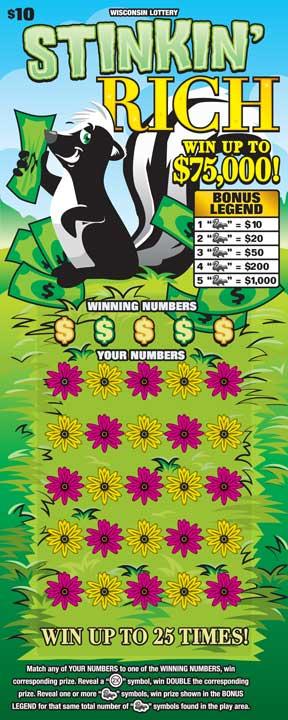 Stinkin' Rich instant scratch game Stinkin' Rich instant scratch ticket from Wisconsin Lottery - unscratched