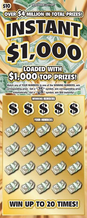 Instant $1,000 instant scratch game Instant $1,000 instant scratch ticket from Wisconsin Lottery - unscratched