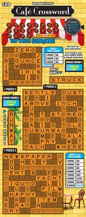 Cafe Crossword instant scratch ticket from Wisconsin Lottery - unscratched