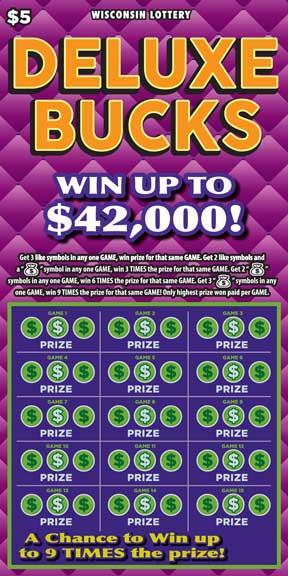 Deluxe Bucks instant scratch game Deluxe Bucks instant scratch ticket from Wisconsin Lottery - unscratched