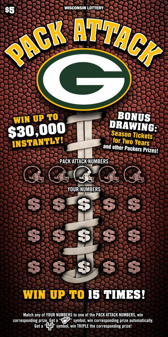 Pack Attack instant scratch game Pack Attack instant scratch ticket from Wisconsin Lottery - unscratched