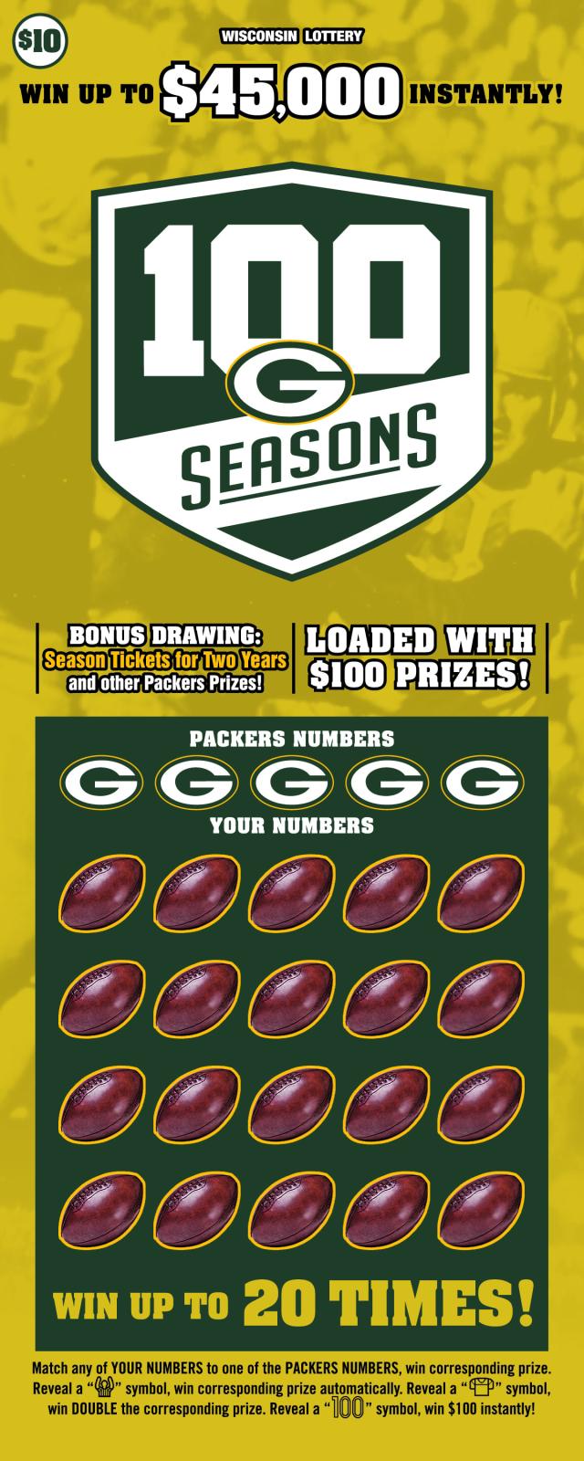 100 Seasons instant scratch game 100 Seasons instant scratch ticket from Wisconsin Lottery - unscratched