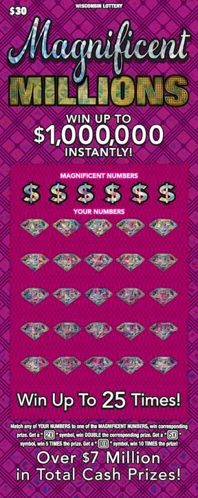 Magnificent Millions instant scratch ticket from Wisconsin Lottery - unscratched