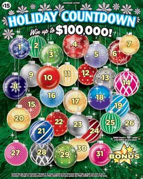 Holiday Countdown instant scratch ticket from Wisconsin Lottery - unscratched