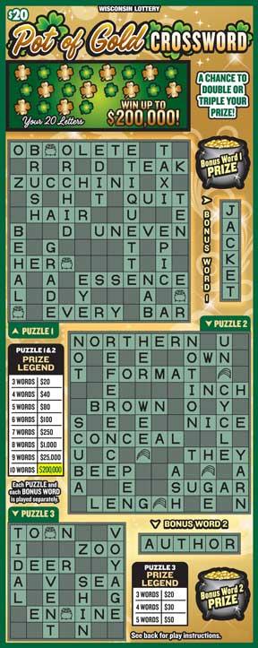 Pot of Crossword instant scratch ticket from Wisconsin Lottery - unscratched
