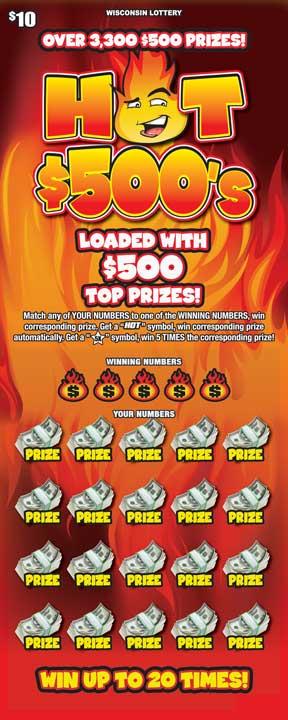 Hot $500s instant scratch game Hot $500s instant scratch ticket from Wisconsin Lottery - unscratched