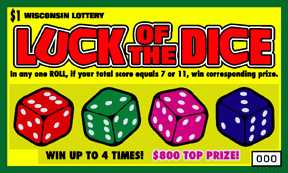 Luck of the Dice instant scratch ticket from Wisconsin Lottery - unscratched Luck of the Dice instant scratch ticket from Wisconsin Lottery - unscratched
