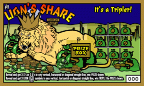 Lion's Share instant scratch ticket from Wisconsin Lottery - unscratched Lion's Share instant scratch ticket from Wisconsin Lottery - unscratched