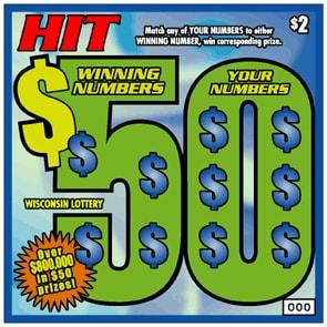 Hit $50 instant scratch ticket from Wisconsin Lottery - unscratched Hit $50 instant scratch ticket from Wisconsin Lottery - unscratched