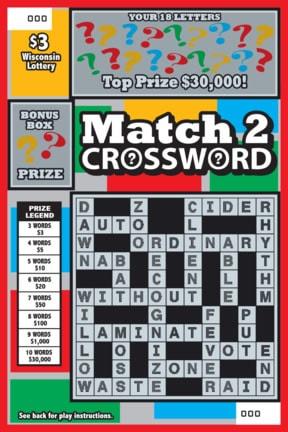 Match 2 Crossword instant scratch ticket from Wisconsin Lottery - unscratched