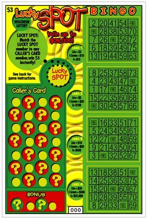 Lucky Spot Bingo instant scratch ticket from Wisconsin Lottery - unscratched Lucky Spot Bingo instant scratch ticket from Wisconsin Lottery - unscratched