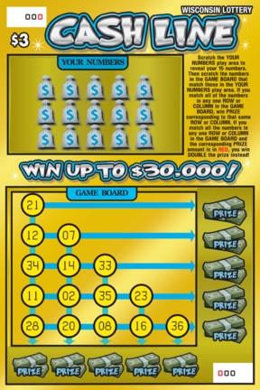 Cash Line instant scratch ticket from Wisconsin Lottery - unscratched Cash Line instant scratch ticket from Wisconsin Lottery - unscratched