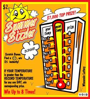 Summer Sizzler instant scratch ticket from Wisconsin Lottery - unscratched Summer Sizzler instant scratch ticket from Wisconsin Lottery - unscratched
