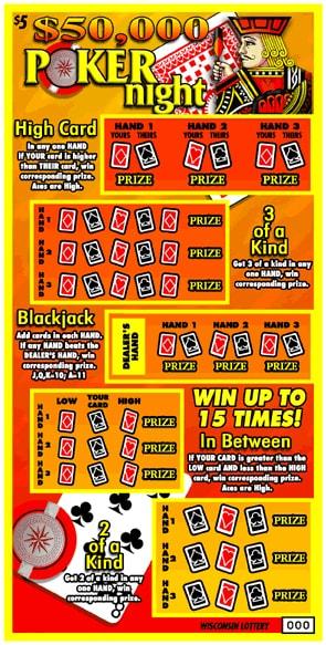 $50,000 Poker Nights instant scratch ticket from Wisconsin Lottery - unscratched