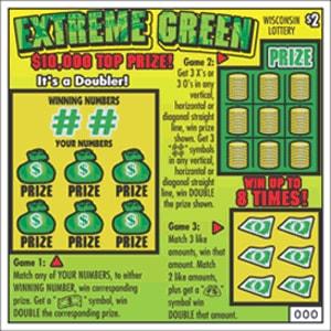 Extreme Green instant scratch ticket from Wisconsin Lottery - unscratched Extreme Green instant scratch ticket from Wisconsin Lottery - unscratched