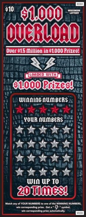 $1,000 Overload instant scratch ticket from Wisconsin Lottery - unscratched