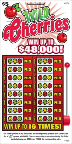 Wild Cherries instant scratch ticket from Wisconsin Lottery - unscratched Wild Cherries instant scratch ticket from Wisconsin Lottery - unscratched