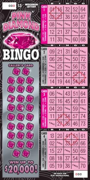 Pink Diamond Bingo instant scratch ticket from Wisconsin Lottery - unscratched Pink Diamond Bingo instant scratch ticket from Wisconsin Lottery - unscratched