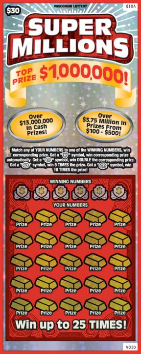 Super Millions instant scratch ticket from Wisconsin Lottery - unscratched