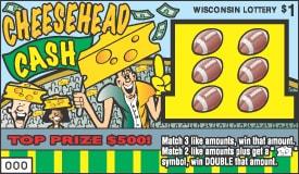 Cheesehead Cash instant scratch ticket from Wisconsin Lottery - unscratched Cheesehead Cash instant scratch ticket from Wisconsin Lottery - unscratched