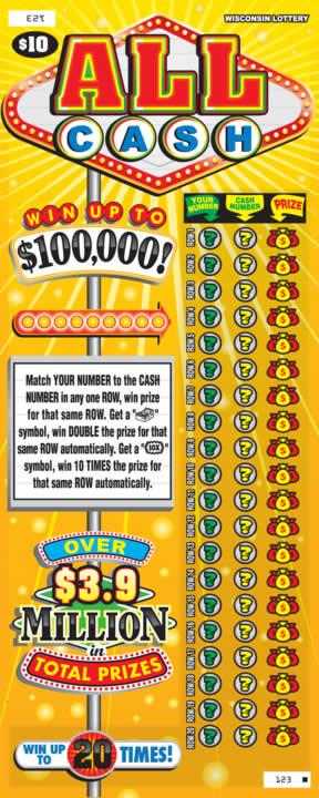 All Cash instant scratch ticket from Wisconsin Lottery - unscratched All Cash instant scratch ticket from Wisconsin Lottery - unscratched