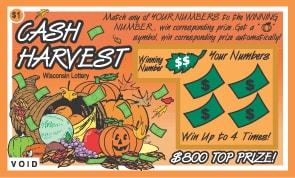 Cash Harvest instant scratch ticket from Wisconsin Lottery - unscratched Cash Harvest instant scratch ticket from Wisconsin Lottery - unscratched