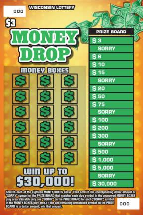 Money Drop instant scratch ticket from Wisconsin Lottery - unscratched