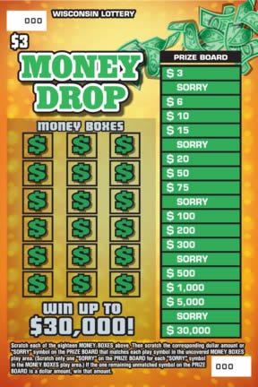 Money Drop instant scratch ticket from Wisconsin Lottery - unscratched Money Drop instant scratch ticket from Wisconsin Lottery - unscratched