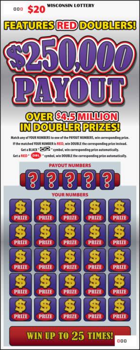 $250,000 Payout instant scratch ticket from Wisconsin Lottery - unscratched $250,000 Payout instant scratch ticket from Wisconsin Lottery - unscratched