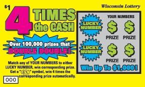 4 Times the Cash instant scratch ticket from Wisconsin Lottery - unscratched 4 Times the Cash instant scratch ticket from Wisconsin Lottery - unscratched