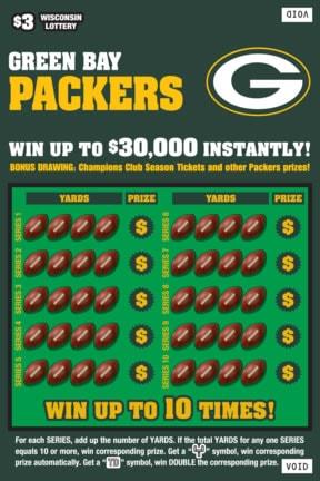 Green Bay Packers instant scratch ticket from Wisconsin Lottery - unscratched Green Bay Packers instant scratch ticket from Wisconsin Lottery - unscratched