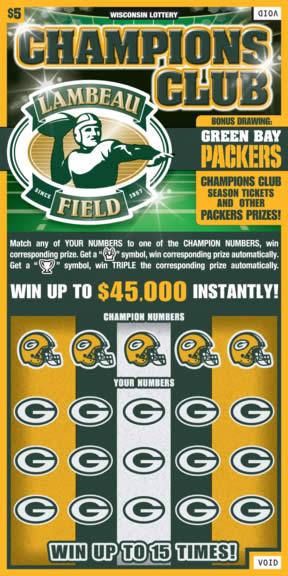 Champions Club instant scratch ticket from Wisconsin Lottery - unscratched Champions Club instant scratch ticket from Wisconsin Lottery - unscratched