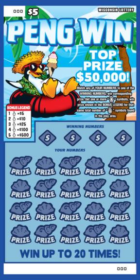 Peng Win instant scratch ticket from Wisconsin Lottery - unscratched Peng Win instant scratch ticket from Wisconsin Lottery - unscratched