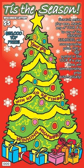 Tis the Season instant scratch ticket from Wisconsin Lottery - unscratched Tis the Season instant scratch ticket from Wisconsin Lottery - unscratched