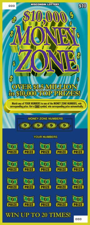 $10,000 Money Zone instant scratch ticket from Wisconsin Lottery - unscratched
