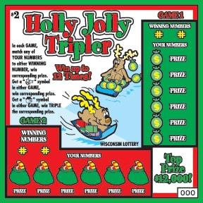 Holly Jolly Tripler instant scratch ticket from Wisconsin Lottery - unscratched Holly Jolly Tripler instant scratch ticket from Wisconsin Lottery - unscratched
