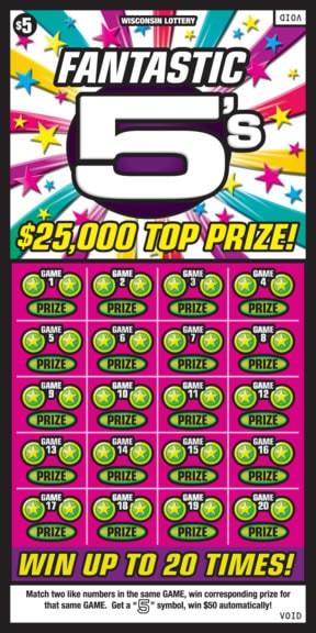 Fantastic 5's instant scratch ticket from Wisconsin Lottery - unscratched Fantastic 5's instant scratch ticket from Wisconsin Lottery - unscratched