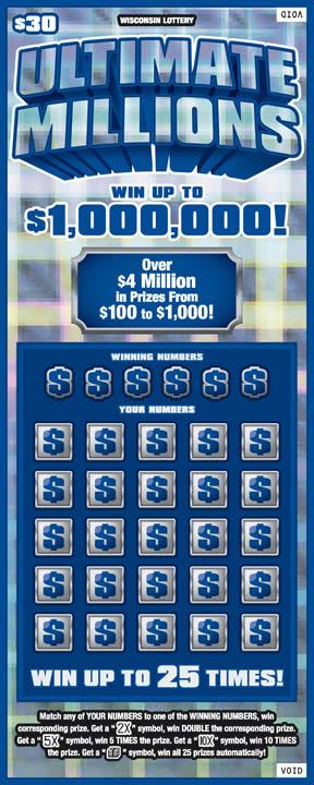 Ultimate Millions instant scratch ticket from Wisconsin Lottery - unscratched Ultimate Millions instant scratch ticket from Wisconsin Lottery - unscratched