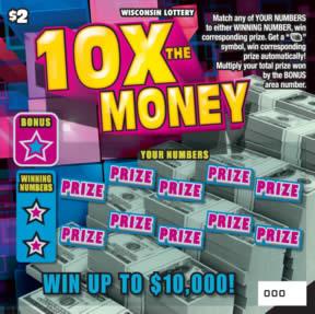 10X the Money instant scratch ticket from Wisconsin Lottery - unscratched