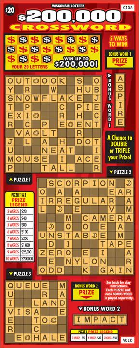 $200,000 Crossword instant scratch ticket from Wisconsin Lottery - unscratched $200,000 Crossword instant scratch ticket from Wisconsin Lottery - unscratched