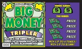 Big Money Tripler instant scratch ticket from Wisconsin Lottery - unscratched Big Money Tripler instant scratch ticket from Wisconsin Lottery - unscratched