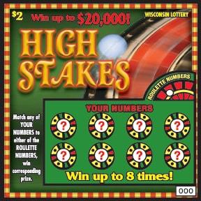 High Stakes instant scratch ticket from Wisconsin Lottery - unscratched High Stakes instant scratch ticket from Wisconsin Lottery - unscratched