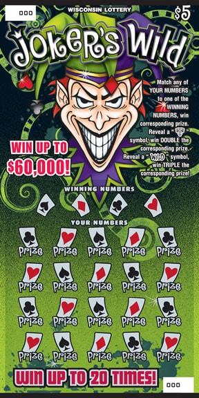 Joker's Wild instant scratch ticket from Wisconsin Lottery - unscratched Joker's Wild instant scratch ticket from Wisconsin Lottery - unscratched