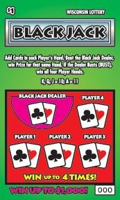 Blackjack instant scratch ticket from Wisconsin Lottery - unscratched Blackjack instant scratch ticket from Wisconsin Lottery - unscratched